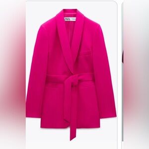 Zara bright pink tie blazer